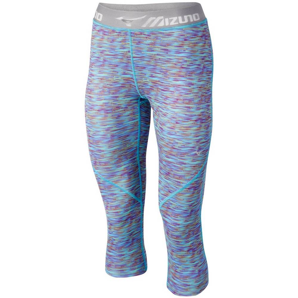 Leggings Mizuno Running Impulse Printed ¾ - Mulher - Azuis Turquesa - ZSIWX2750